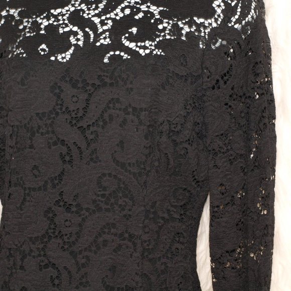 Mid-length Black Lace DRESS BY ELLEN TRACY SIZE6 USED With High Neck Long Sleeve - Picture 5 of 11